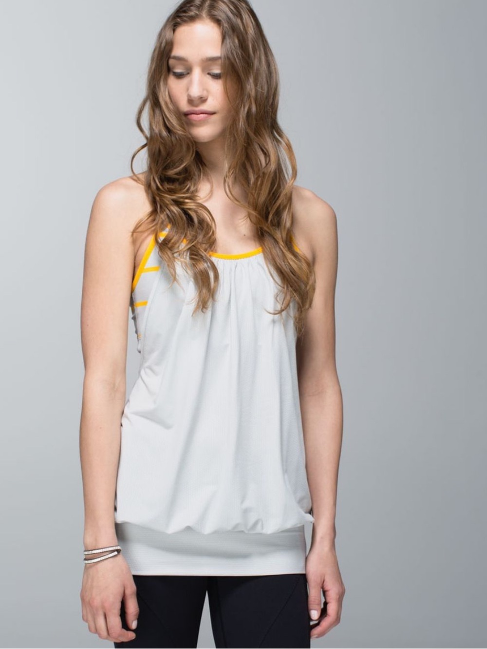 lululemon No Limit Tank Light Gray Tank with Yellow Trim